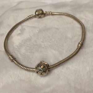 Sterling Silver Pandora Twist Charm Bracelet and Snowflake Charm with Blue Stone